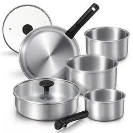 CAROTE Pots and Pans Set, Stainless Steel Cookware Set Detachable Handle, 9pcs Induction Kitchen Cookware Sets with Removable Handle, RV Cookware Set, Oven Safe