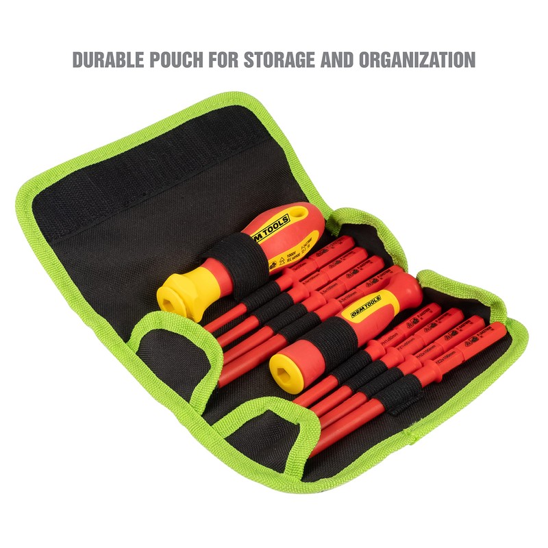 OEMTOOLS 22593 10 Piece Insulated Screwdriver Set, 4 Flathead Screwdrivers,