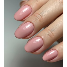 Morily Nude Pink Press on Nails - Glossy Short Oval Fake Stick on Nails, Reusable Full Cover Artificial False Fingernails for Women, 24 Pcs in 12 Sizes