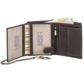LEAS MCL Bikerkombibörse im Hochformat mit Kette Trucker Vintage-Stil in Echt-Leder, braun - LEAS Chain-Series