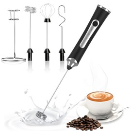 Milk Frother, USB Rechargeable Handheld Electric Whisk, 3-Speed Adjustable Drink Mixer & Milk Foamer with 3 Stainless Steel Whisks for Bulletproof Coffee and More