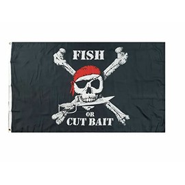 Ant Enterprises Fish or Cut Bait Pirate Flag 3x5ft Boat Flag Jolly Roger Flag Fishing Flag Funny