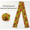 African Kente Pattern Hats Scarf Kufi Hat Ankara Print Cap