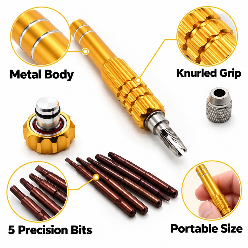 Precision Screwdriver for Phone and Electronics Repairs - Interchangeable Bits