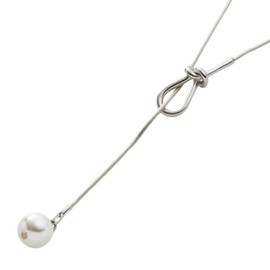 Cream Dot Necklace, Women's Popular, Long, Lariet, Snake Chain, Knot, Pearl, Y-Shape, Adjustable Length, Metal Metal Faux Pearl