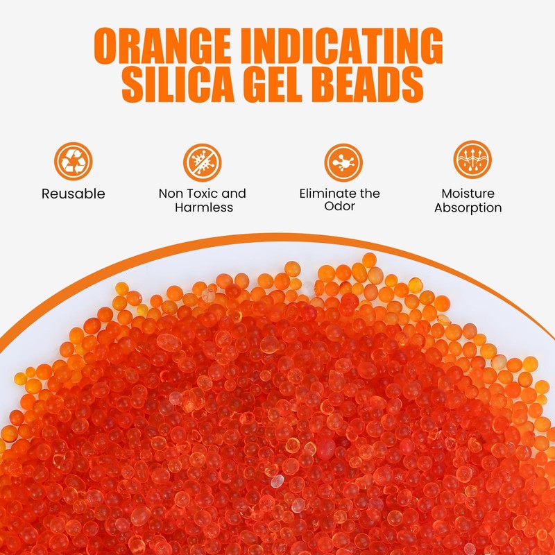 VOISEN 2 LBS Orange Indicating Silica Gel Desiccant Beads,Reusable Desiccant