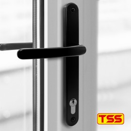 TSS Black UPVC Door Handle Pair Set, 117mm PZ (Centres), Sprung, Lever Lever, 237mm Screw to Screw (Screw centres), Backplate 267mm x 32mm - Replacement PVC Door Handle in Black, Suits Millenco 117mm