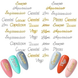 WOKOTO 120Pcs Zodiac Nail Charms For Acrylic Nails Zodiac Letters Charms For Nail Art 3D Gold Nail Charms Nail Letter Charms Zodiac Nail Art Jewelrys And Charms 3d Gemini Nail Charms Nail Jewels