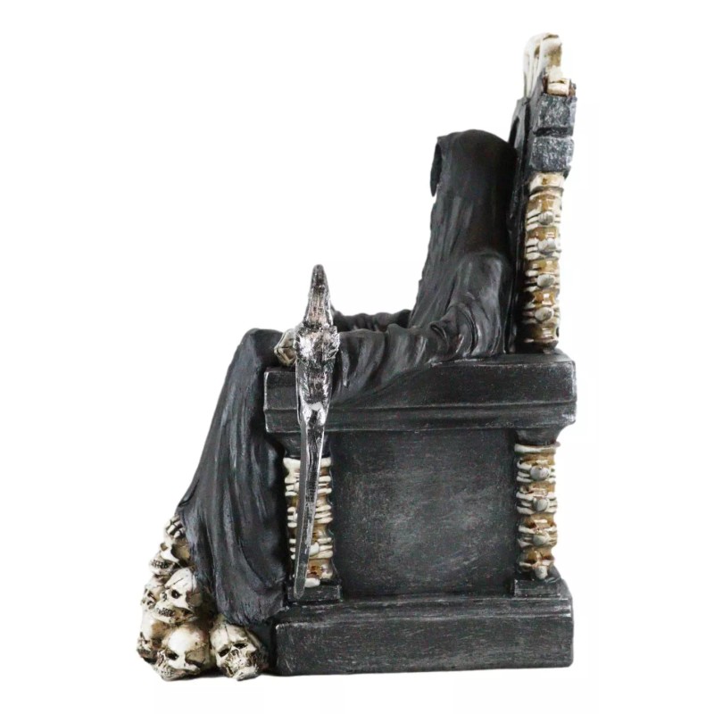 Black Holy Death Grim Reaper Sitting On Skeleton Skull Throne