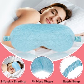 Plush Eye Mask 3 Pcs Soft Sleeping Blindfold Sleeping Mask Soft Sleep Mask Comfortable Plush Sleepover Mask Furry Eye Cover for Sleepover Gift Birthday Party Favors (Pink, Purple, Sky Blue)