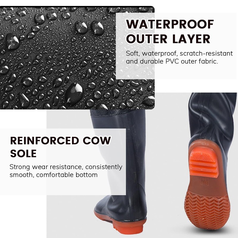 PVC Fishing Chest Waders for Men with Boots, Waterproof Bootfoot