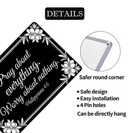 Rustic 'Pray About Everything Worry About Nothing' Metal Sign, Scripture Inspirational Quotes Black Bible Verses Plaque Wall Art for Prayer Room, Living Room & Office Decor, Ideal Holiday Gifts