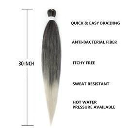 8 Packs Pre-stretched Braiding Hair,30 inch Braiding Hair Pre Stretched Soft Yaki Texture, Itch Free, Hot Water Setting Hair Extensions for Braids(30in,1B/Silver)