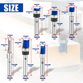 NICAVKIT 6Pcs Pattern Flush Trim Router Bits 1/4 Inch Shank, Carbide Tipped Template Top Bearing Flush Trim Cut Router bit Set, Pattern and Mortising Trim Router Bit for Wood Trimming