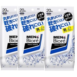 [Set of 3] Men's Biore Face Wash Sheet, 20 Sheets (Portable), Point Digestion