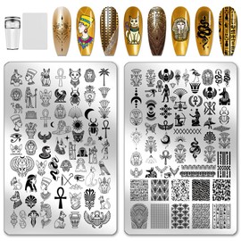PH PandaHall Pack of 2 Egyptian Elements Nail Stamping Plates Cats Snakes Nail Art Stencils Pharaoh Manicure Art Templates Mysterious Style Nail Picture Plates for Women Manicure Salon Design
