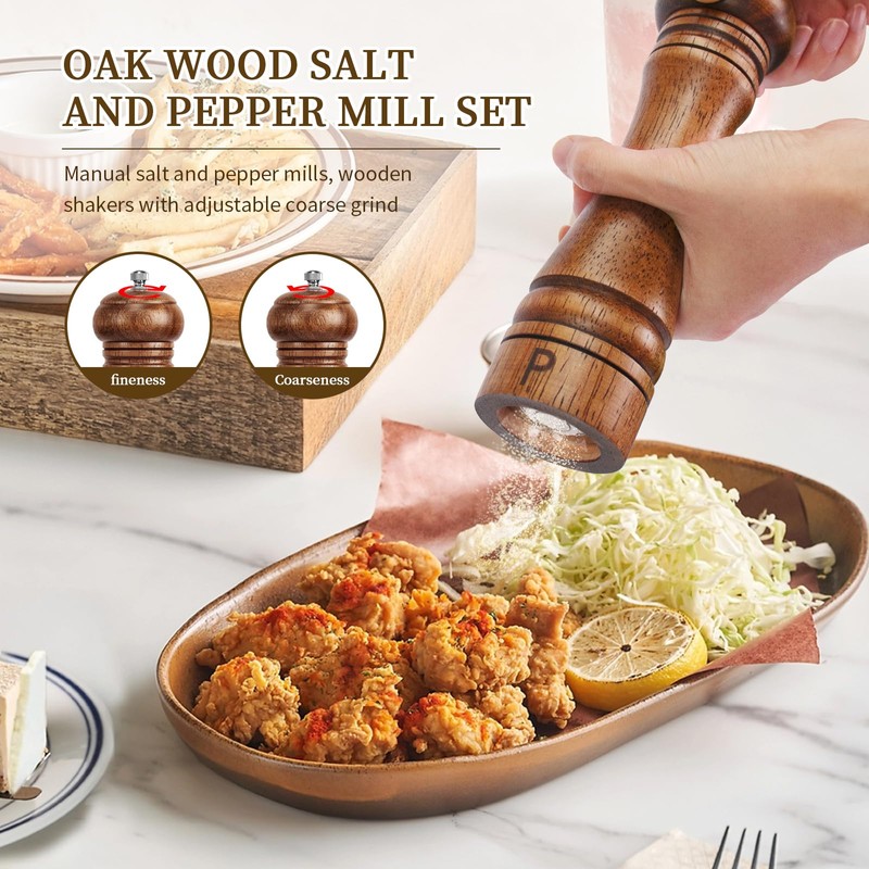 Wooden Salt and Pepper Grinder Set Refillable Salt & Pepper