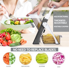 OYKEFAW Safe Mandoline Slicer for Kitchen, 5 in 1 Vegetable Food Chopper, Potato French Fry Cutter, Fruit Slicer, Adjustable Thickness 0.1-8 mm, Kitchen Chopping Artifact Fast Meal Prep (Gray)