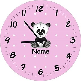 Shirtinstyle Kinderzimmeruhr mit Tiermotiv Pandabär mit Wunschnamen Geschenk Uhr Kinder Handmade Wanduhr Wunschtext Name, 20cm, Farbe Pastellrosa