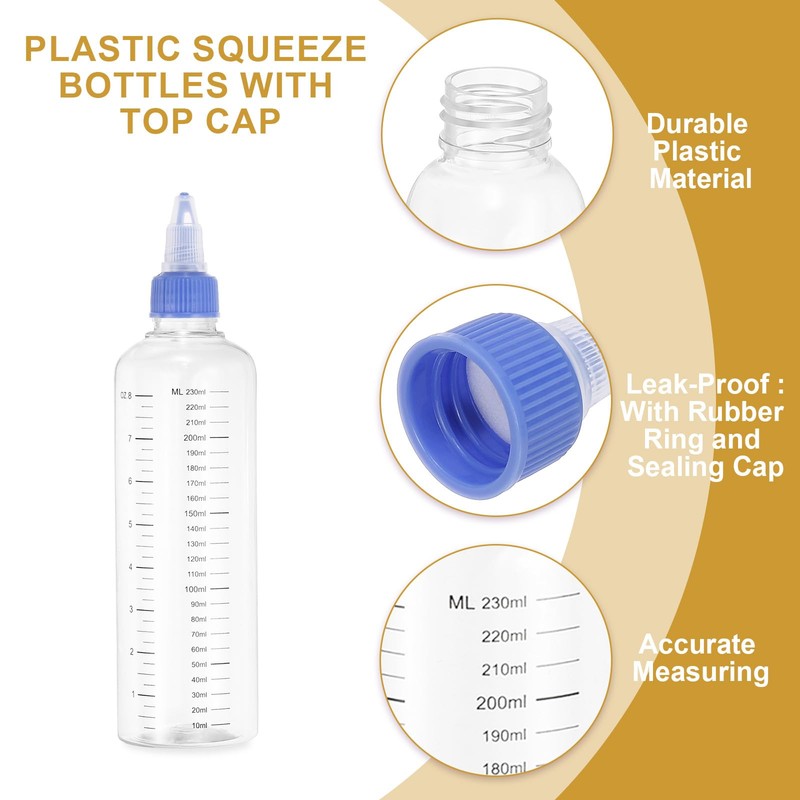 PATIKIL 230 Ml/8 oz Plastic Squeeze Bottles with Blue Twist
