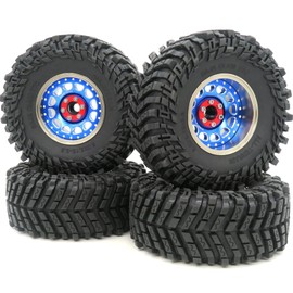 HOBBYSOUL RC Adjustable 4 Offsets 2.2 Beadlock wheels and tires, Champagne Blue Rims & Height 5.0'' Tires Fit for 1/10 RC Mud Crawler Trail Gen7 Gen8 Everest 10 / Axial Capra Wraith,(4-Pack,Assembled)