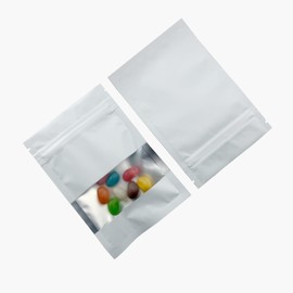 WACCOMT Pack Pack of 100 Matte Aluminium Foil Resealable Bags with Clear Window, Heat Sealable Mylar Zip Lock Bags for Storage (Matt White, 8 x 12 cm (3.1 x 4.7 inches))