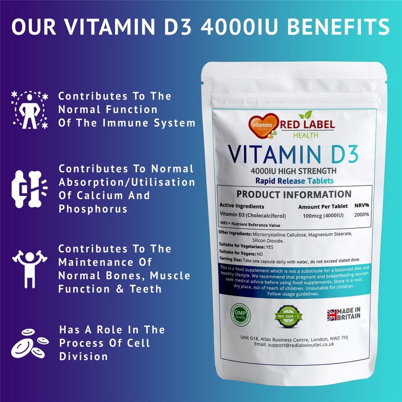 Vitamin D3 Tablets 4000IU, 90 Vitamin D Supplement Tablets (3