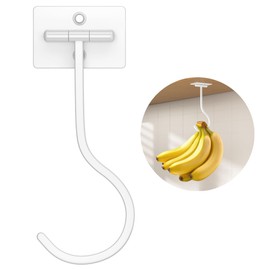 bussdis Adhesive Banana Hanger Under Cabinet - No Drilling Banana Hook with Strong Adhesive, Foldable & Magnetic, Space Saving Banana Holder for Kitchen, Holds up to 13 lbs, White