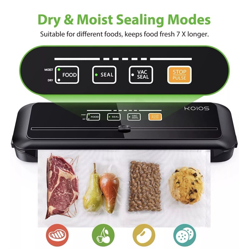 Koios VS-6621 Black Corded Moist/Dry Automatic Food Vacuum Sealer Machine