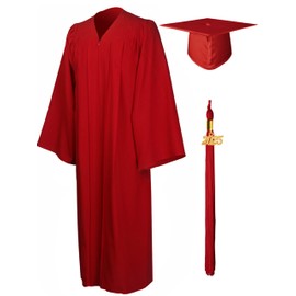 GraduationMall Matte Graduation Gown Cap Tassel Set 2025 for High School and Bachelor Red 63(6'6"-6'8")