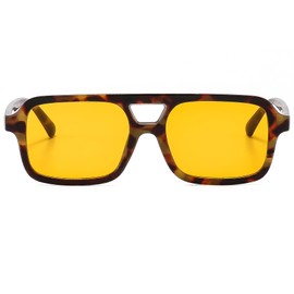 Long Keeper 70s Square Pilot Sunglasses for Women Men Retro Rectangle Sunglasses Vintage Trendy Small Double Bridge Sunglasses UV400 Protection (Leopard Orange)