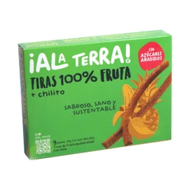 ¡ALA TERRA! - Tiras 100% Fruta Natural Veganas, Sin Gluten, Sin Azúcar, Sin Colorante, Adicionado con Vitamina C - Sabor Mango, Piña y Plátano con Chilito - Caja con 9 paquetes - 9 Paquetes de 25 Gramos Cada Uno