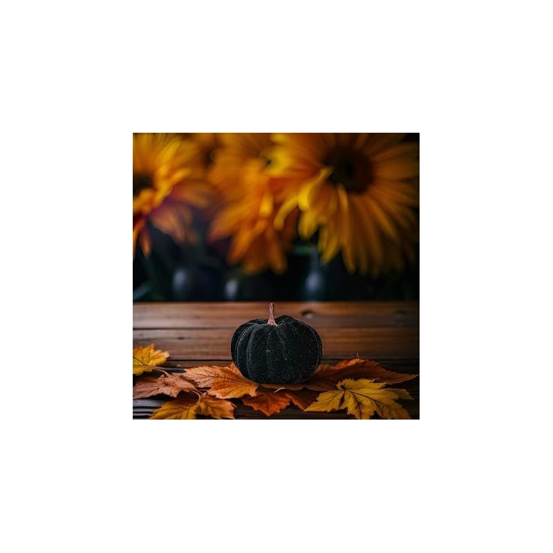 Small Decorative Velvet Pumpkins, Set of 6 (Black)