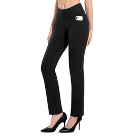 MOVE BEYOND Buttery Soft Women's Straight Leg Yoga Pants with 4 Pockets Tummy Control Workout Work Pants，Black, M