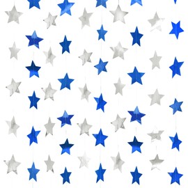HFZRZFH Shimmering Star Garland Banner Set - 10 Pieces, 130 Feet Total, Blue & Silver Glitter Stars - Ideal for Happy Birthday Banners, Wedding Decor, Christmas Decorations, and More