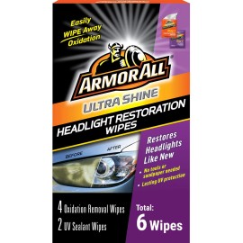Armor All Ultra Shine Headlight Restoration Wipes 6 Count UV Protection