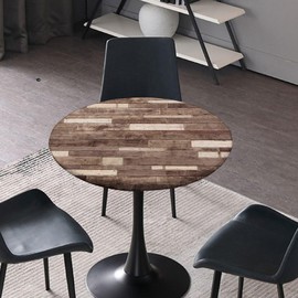 Wood Grain Round Fitted Tablecloth, Floor Textured Planks Elastic Edge Table Covers, Great for Indoor and Outdoor Dining and Playing Cards Use, Fits Tables up to 28" Diameter