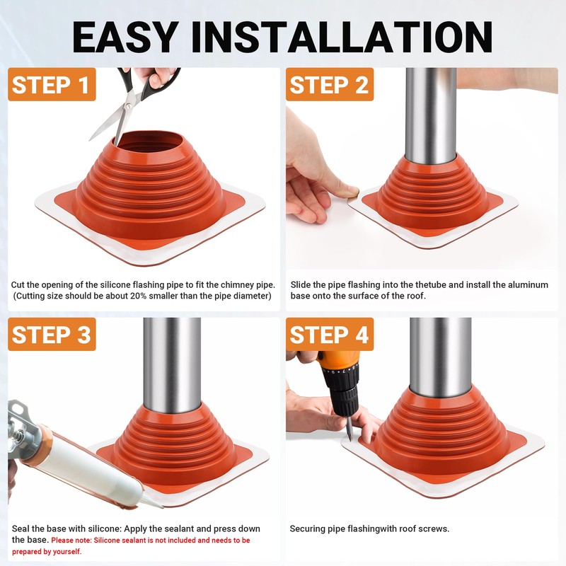 Metal Roof Pipe Flashing Boot: #7 Silicone High-Temp Flexible Roof