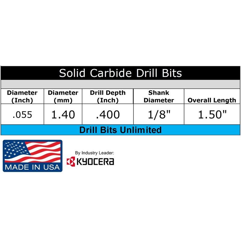 Carbide Drill Bits with 1/8" Shanks (Choose Your Size) for