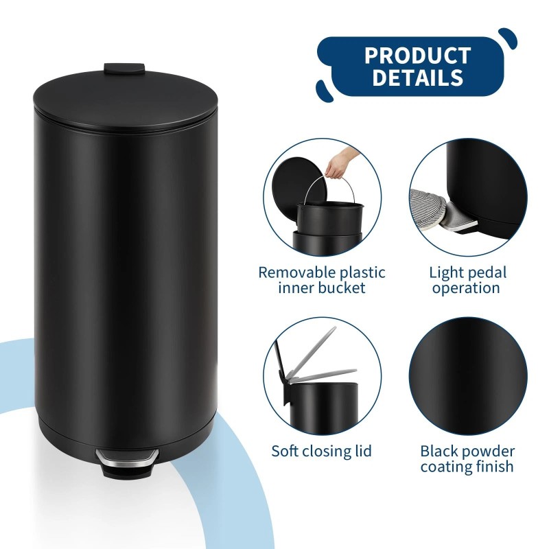 Unbranded 8 Gallon Round Trash Can 30L Modern Garbage Can
