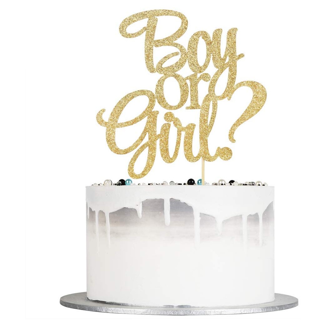 Auteby Boy or Girl Cake Topper - Gold Glitter Baby Shower Party Decorations Supplies