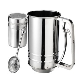 Flour Sifter, Stainless Steel 3 Cup Flour Sifters for Baking, 3 in1 Sifter for Baking with Powdered Sugar Shaker Duster and Flour for Baking Cakes, Pies, Pastries, Desserts and Cupcakes