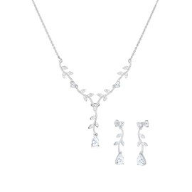 Elli Women's 925 Sterling Silver Xilion Cut Cubic Zirconia Pendant Necklace Jewellery Set of Length 45 cm with Dangle Earrings