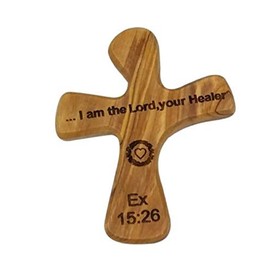 LION OF JUDAH MARKET Olive Wood Prayer Cross: Hand Held Cross Made to Perfectly Fit in Your Hand (I am The Lord, Your Healer)