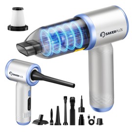 SakerPlus Mini Vacuum Cleaner, 3 in 1 Cordless Handheld Vacuum Cleaners, 18000Pa High Power Car Vacuum Cleaner with Brushless Motor,Adjustable Car Vaccum Portable Cordless for Cars,Desktop-DBS03 Blue