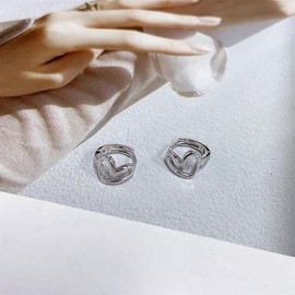 Dainty Heart Love Small Earrings for Women Girls Heart Tiny Minimalist Hooped Earrings Fashion Earrings Jewelry (Silver, One size)