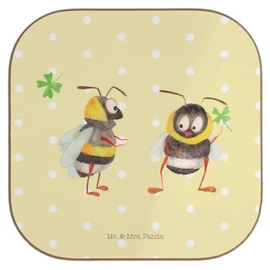 Mr. & Mrs. Panda Square Coasters Bumble Bees with Clover Leaf Gift Glass Coasters Cute Animal Motifs Good Mood Drinks Coasters Bee