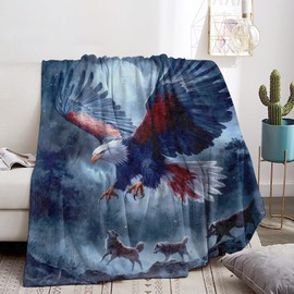 Bidesk Soaring Eagle Blanket Soft Cozy Flannel Throw Blanket, Warm Yet Lightweight Eagles and Wolves Under Full Moon Blankets for Travel, Couch, Bed, for Women Men, Fuzzy Outdoor Comfort Wrap 60"×50"