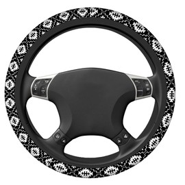 Swono Aztec Boho Car Steering Wheel Covers Ethnic with American Motifs in Black White Boho Women Men Interior Accessories Universal 15 Inch Steering Steering Wheel Protector Anti-Skid Grips