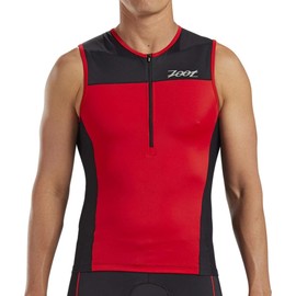 Zoot Men’s Core Tri Tank – Men’s Performance Triathlon Tank Top with 3 Back Pockets, Mesh Panels, and Cam Lock Zipper (Cardinal, X Large)